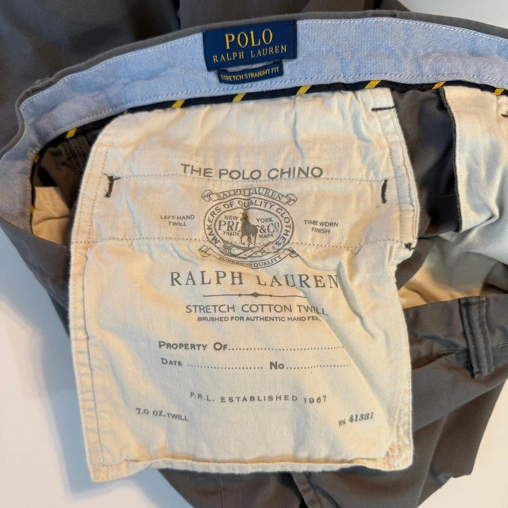 Polo Ralph Lauren‎ Chino Pants Grey Stretch Straight Fit Preppy Classic 34/32